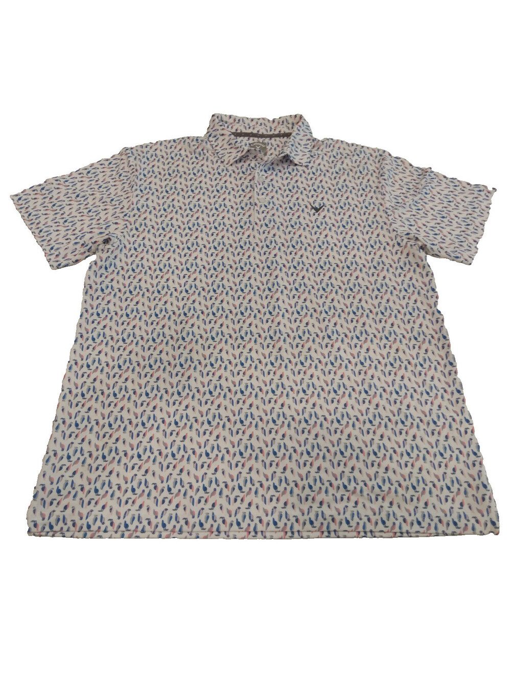 Callaway Shirt Mens Large White Toucan Tropical Bird Print Performance Golf Polo